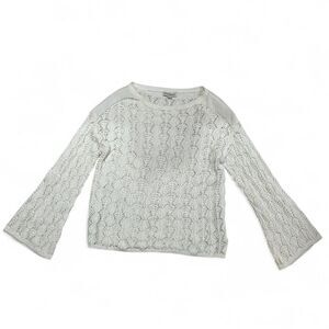 Frye and Co. White Crochet Bell Sleeve Sweater